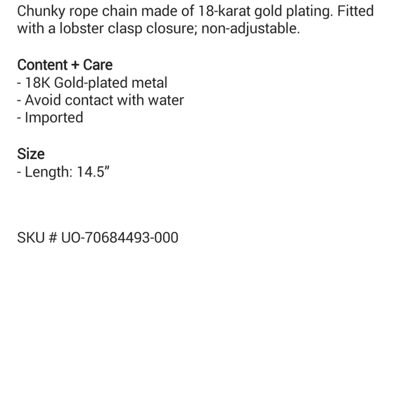 Uo 18k gold played chunky rope chain necklace - Picture 2 of 2